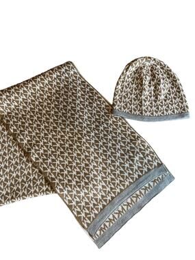 Michael Kors Tan Logo Scarf and Hat Set